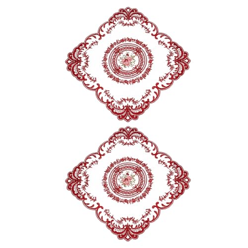 uxcell 2Pack Retro Lace Placemat 12x12-in Square Embroidered Table Place Mats French Crochet Doilies Coasters Cup Mat for Home Wedding, Wine Red - color: Wine Red