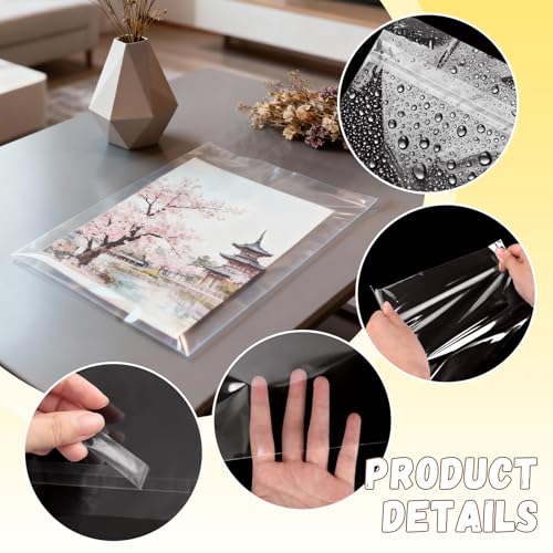VOKOY 100 Pack 9 3/8 x 12 2/5 inches Crystal Clear Sleeves Storage Bags, Self Sealing Cellophane Bags Magazine Sleeves Protectors for 9x12 Photo Mats Art Prints Drawings - size: 9 x 12 Inch, style: 100 Pack