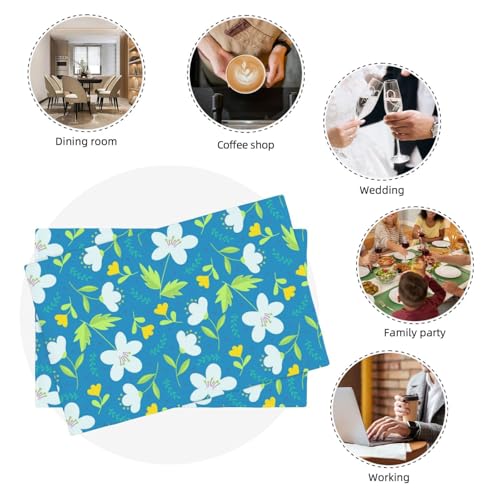 Yellow and White Flowers Placemats Set of 4 12x18 Inch - color: Light Blue, size: Set of 4