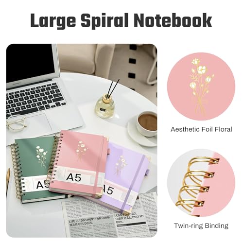 Ovesmusl 5-Subject Hardcover Spiral Notebook, 6.1" x 8.4", College Ruled - color: Pink, size: 8.4"x6.1"