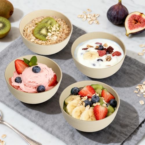 Wheat Straw Mini Bowls Set of 6, Unbreakable 10 OZ Dessert Bowls for Yogurt, Appetizers, Ice Cream, Plastic Bowls Microwave & Dishwasher Safe, Beige - color: Beige, size: 10 OZ