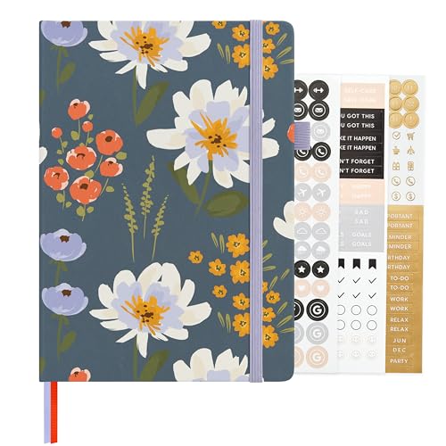 &And Per Se Dotted Journal Notebook, A5 Hardcover Aesthetic Dotted Notebook – 160 Pages 100gsm Thick Dot Grid Paper, 3 Sticker Sheets – Gift-Ready Journaling Kit for Women (Garden Flowers) - color: g.Garden Flowers, style: Dotted with Pattern