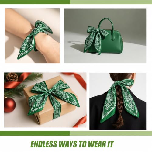Seawhisper Premium Printed Satin Silk-Like Neck Scarf for Women Square 26" - color: Green