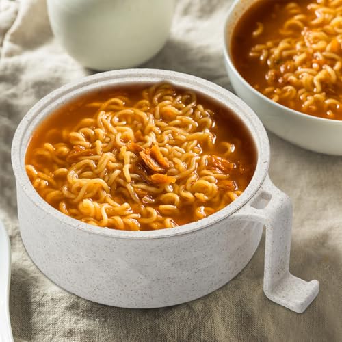 2 Sets Microwave Ramen Cooker Bowl Set with Spoon Chopsticks Fork Wheat Fiber Instant Noodle Bowl with Handles Ramen Kit for College Dorm Room Apartment Essentials - color: Black, Beige
