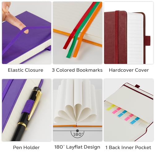 FOCUS DAY 3 Pack Lined Journal Notebooks, A5 Thick Notebook Journal Set for Work Writing, 320 Pages Hardcover Leather Bound Notebook Bulk for Women Men Office School, 5.7'' X 8.4'', Multicolor - color: Purple-Burgundy-Orange, size: A5