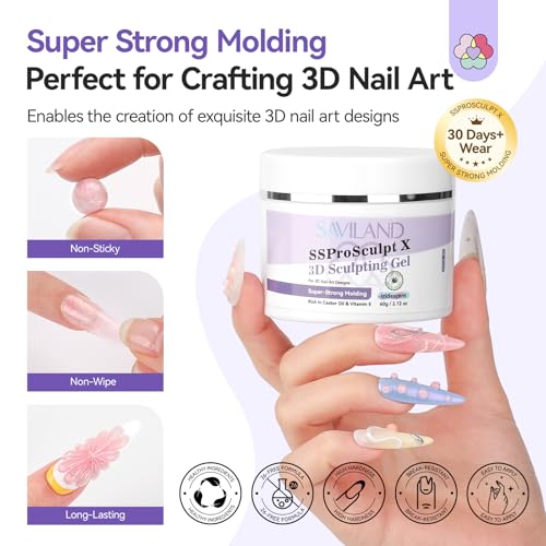 SAVILAND Pink 3D Molding Nail Sculpting Gel: 2.12 oz Solid Iridescent 3D Nail Gel for Professional Salon Use - color: Pink