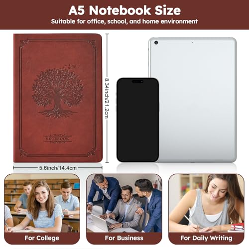 Lined Journal Notebook for Women Men, 320 Pages A5 Journaling Notebook College Ruled with 100GSM Thick Paper, Hardcover Leather Notebook for Work Writing Note Taking Diary, School, 5.7'' X 8.4'' - color: 9.Brown, size: A5