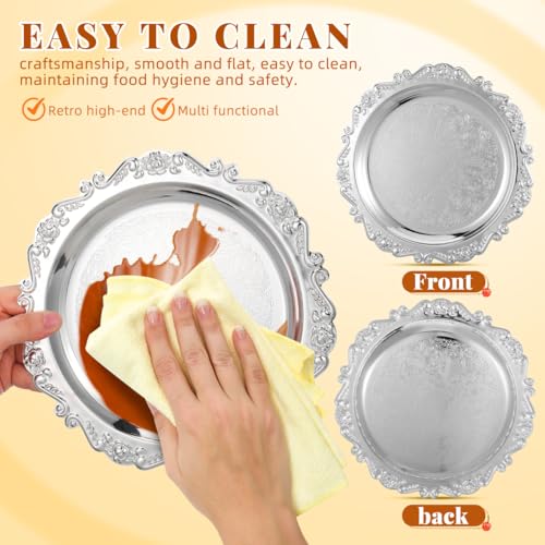 ABOOFAN Vintage Silver Dessert Tray Set of 2, 9.8Inch Round Metal Platter - size: 9.8"