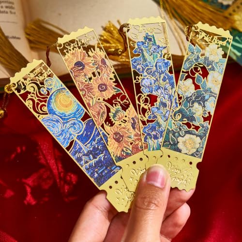 4 PCS Metal Bookmark with Tassel, Van Gogh Book Marker for Reading - style: Stamp Oil-Painting