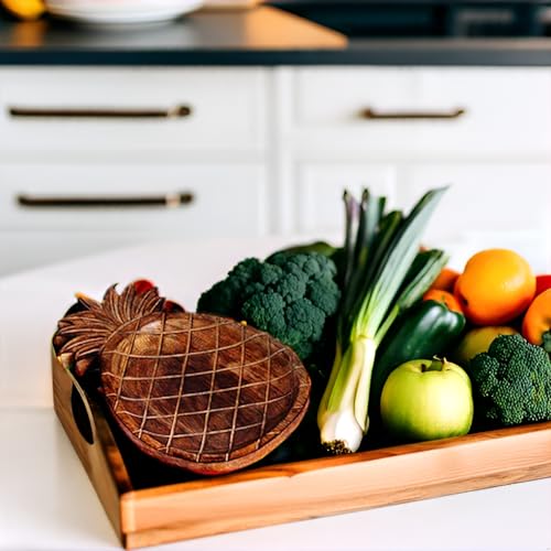S.B ARTS Wooden Tray Pineapple Design For Decor Desk Bathroom Kitchen Counter Ottoman Living Room Food Display Dining Table Natural Finish Intricate Detail Hand Carved Tray MangoWood 12 x 8 x 1 Inches - style: Pineapple