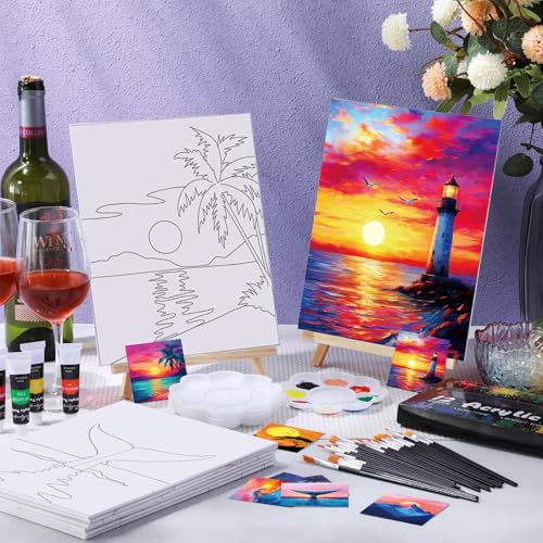 Sherr 24 Pcs Pre Drawn Canvas for Adult, Multiple Sceneries, 8 x 10 Inch - size: 8 x 10 Inch, style: Multiple Sceneries