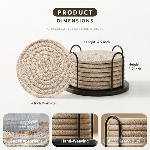 Lazebox Coasters Set of 8 for Drinks, 4 Inch Large Coasters for Coffee Table, Tabletop Protection for Hot & Cold Drinks, Versatile Coasters for Home Decor, Non-Slip & Easy to Clean, Mixed Brown - color: Mixed Brown