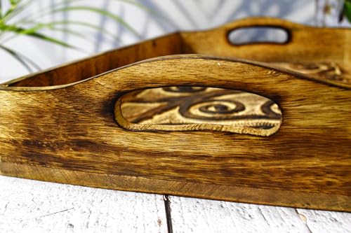 Rectangular Wooden Serving Tray, Wooden Plate, Tea/Drink Plate, Serving Tray for Dinner, Snack Tray | Size: 15 x 10 x 3.3 Inches - color: Wind Design - 15 X 10 Inch