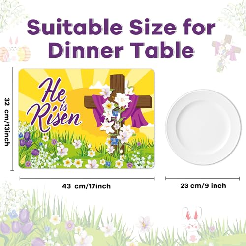 Happy Easter Placemats Set of 6 He is Risen Plastic Table Mat 17×13×0.04in - style: Religious Easter