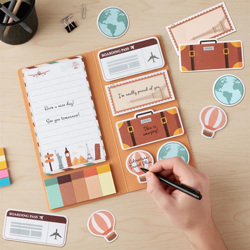 Xqumoi Let The Adventure Begin Sticky Notes Set - 550 Sheets - Travel Themed Self-Stick Notes Pads Divider Tabs Bundle Writing Memo Pads Journaling Planners Office Supplies Small Gift - color: 1pack-adventure