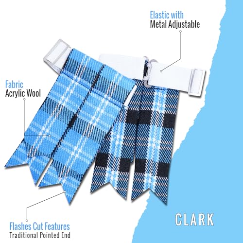 Kilt Flashes for Men with Heavy Buckle Adjusters, Plain & Tartan Kilt Sock Flashes. - color: Clark