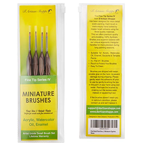 D'Artisan Shoppe Size 1 Detail Flat Miniature Paint Brushes 4pc Brush Set - style: 4 pc Flat Tip (Size 1)