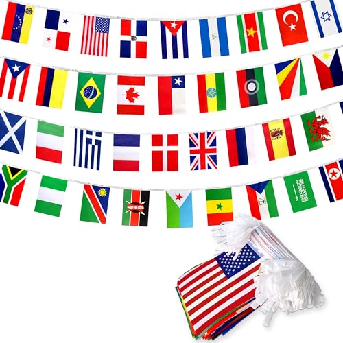 TSMD 226 Different Countries International Flags Banner, 235 Feet Long, 224 Countries, Polyester, UV/Weather Resistant, Decor for Olympics, Grand Opening, Sports Events, International Festival