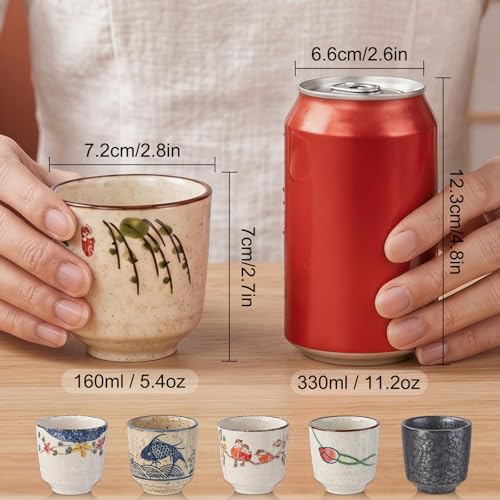 Japanese Tea Cups, 6 OZ Ceramic Matcha Cup, Handless Espresso Cups - color: 6 Patterns