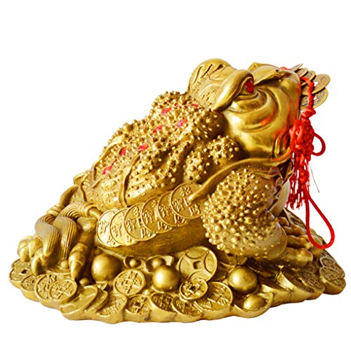 Brass Feng Shui Money Frog Three Legged Wealth Traditional Frog Money Toad Statue with Set of 5 Lucky Charm Ancient Coins on Red String Home Car Fengshui Decor (B1 Money Frog) - color: B1 Money Frog