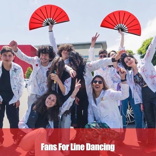 Maitys 2 Pack Foldable Chinese Fan for Rave Dance,Red,Simple Pattern - color: Red, style: Simple Pattern