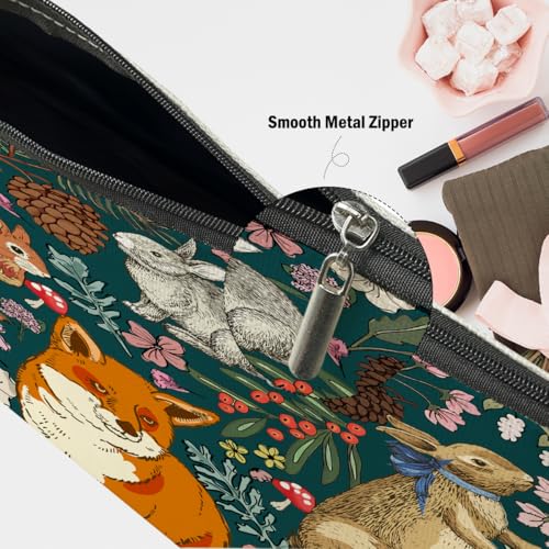 Vintage Forest Animal Makeup Bag, Botanical Cosmetic Bag Travel Pouch - color: Multicolor 0147