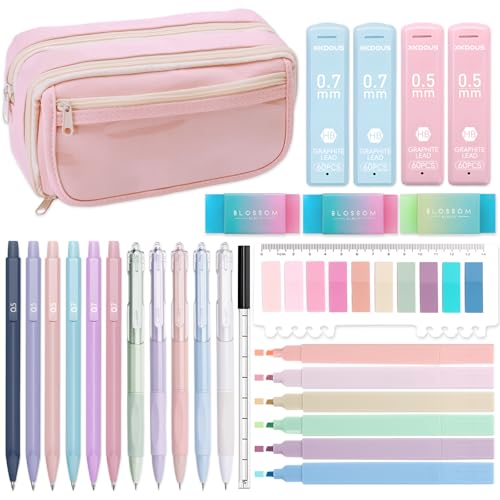 XKDOUS Pencil Case with Supplies, Preppy Stationery School Supplies Kit - color: Pink