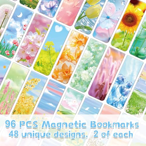 96Pack Magnetic Bookmarks for Reading,Women Men Teacher Book Lovers Gifts - style: Flower