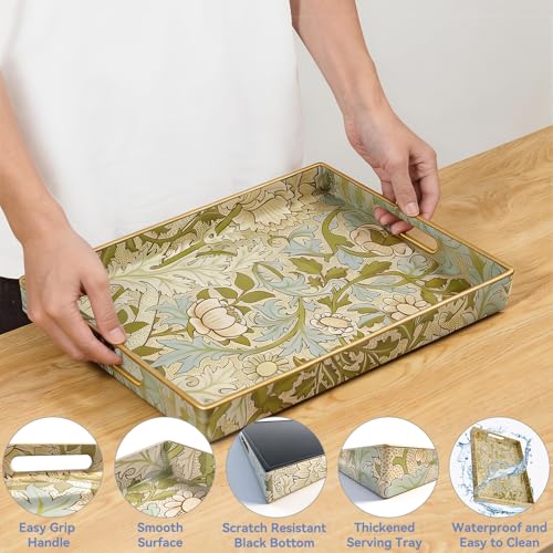 AGIOTA Coffee Table Trays for Living Room Serving Tray with Handles, Modern Large Tray for Ottoman Coffee Table - color: Green Field Vine