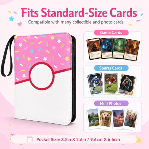 9 Pocket Card Binder 900 Card Holder Album, Pink Donut Trading Cards Holder Zipper Binder for Girl Teen Collection (Pink Donut, 900 Pocket) - color: Pink Donut, size: 900 Pocket