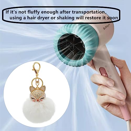 Faux Rabbit Fur Pom Pom Keychain with Fox Head - color: White