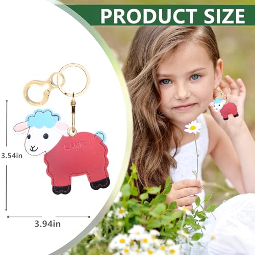 Leather Keychain Holder Protective Case Compatible with Apple AirTag - color: Red Lamb