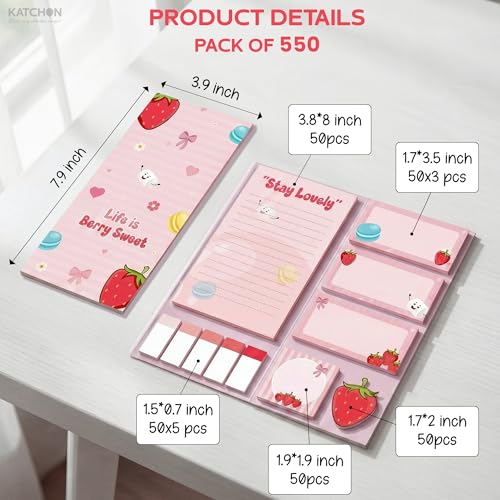 KatchOn Life is Berry Sweet Sticky Notes Set, 550 Sheets - color: Pink