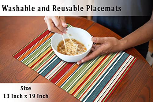 Ruvanti Placemats Set of 6, 100% Cotton Place Mats of 13"x19", Multi Stripe - color: Multi Stripe
