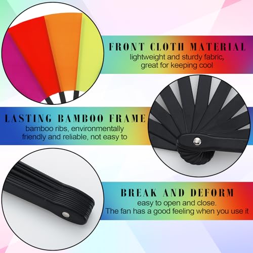 Maitys 2 Pack Foldable Fans for Rave Dancing,Rainbow,Simple Pattern - color: Rainbow, style: Simple Pattern