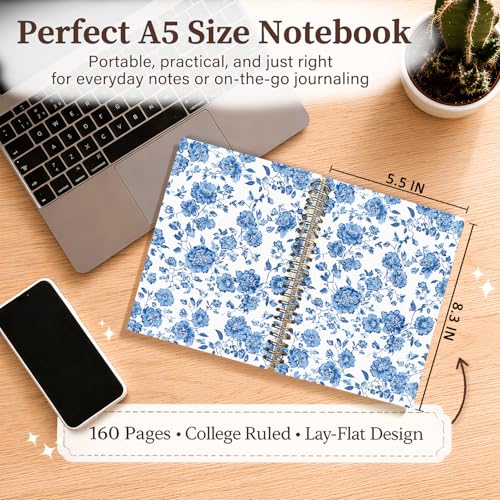 Enkvke Blue Floral Notebook for Women A5, Chinoiserie Floral Notebook - color: Floral-Blue Chinoiserie-A5
