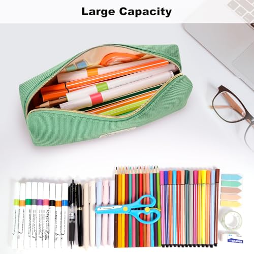 FINPAC Pencil Case, Corduroy Aesthetic Makeup Bag - color: Grass Green