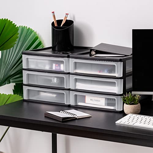 IRIS USA 2-Pack, 3-Drawer Medium Plastic Stacking Desktop Organizer, Black - color: Black, style: Medium - 2 Pack