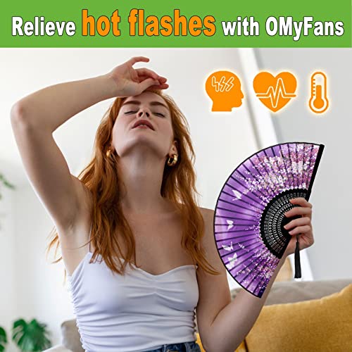 Hand Fan for Women Foldable - Folding Chinese Japanese Vintage Bamboo Silk Fan - Ideal for Hot Flashes, Church, EDM, Festivals, Dancing and Gifts (Sakura-Purple) - color: Sakura-purple