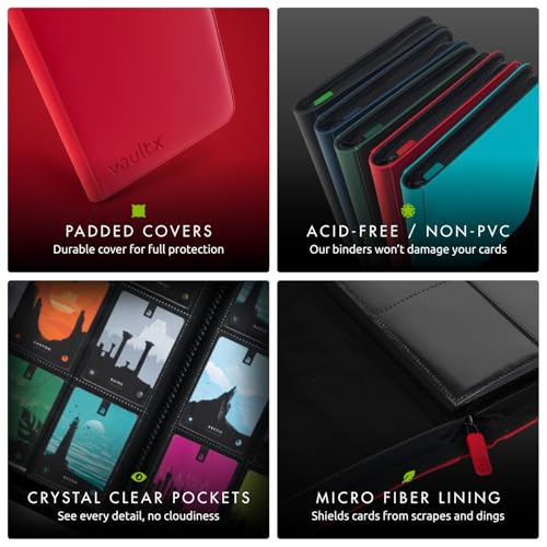 Vault X 12 Pocket XL Zip Trading Card Binder 624 Cards Exo-Tec (Red) - color: Red, size: 12 Pocket XL