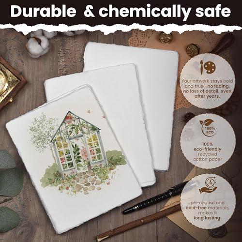LEATHER VILLAGE Offwhite Deckled Edge Watercolor Paper 25 Sheets 6x8 Inches - color: White, size: 8 x 6 Inch