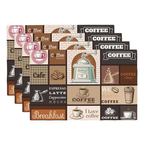 Brown Coffee Theme Placemats Washable Table Placemat Set of 4 - color: Brown Beige, size: Set of 4