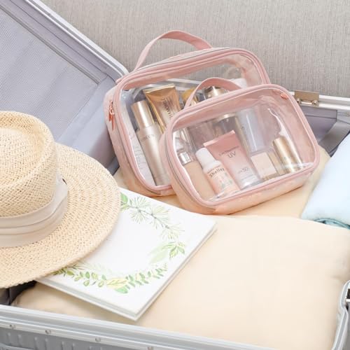PACKISM Clear Makeup Bag Travel - TSA Approved Toiletry Bag, 2 Pack Pink - color: Beautiful Pink