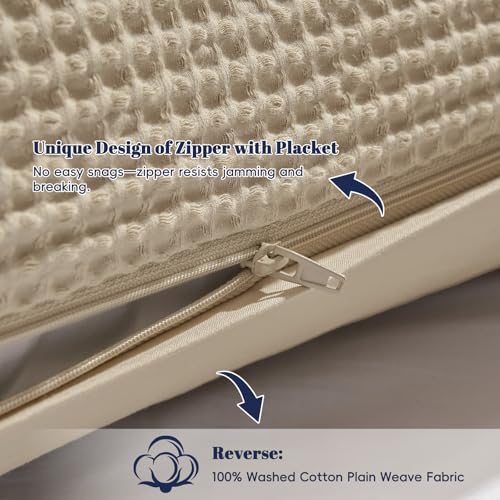 PHF Cotton Waffle Body Pillowcase with Zipper 20" x 54", Khaki, No Insert - color: Khaki, size: 54" x 20" (Pack of 1)