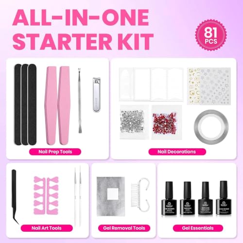 Beetles Gel Nail Polish Kit with U V Light, 55 Colors 81 Pcs Gel Polish Kit - color: B-Color Enchantment Pro