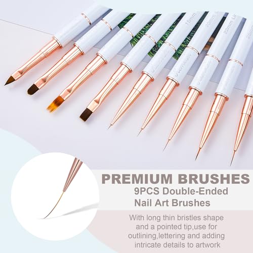 KEMEISI Nail Art Brush Set, 9PCS Double-Ended Acrylic Liner Brush Dotting Pen for Gel Polish, Nail Design Tools for Professional Manicure DIY Home Salon - color: White