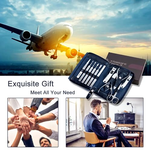FAMILIFE Stainless Steel Manicure Set 11-in-1 Professional Nail Clipper Kit - color: Navy Blue