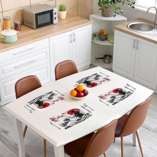 Feelyou Japanese Samurai Placemats Set Set of 4 18"x12" - color: Red and Black