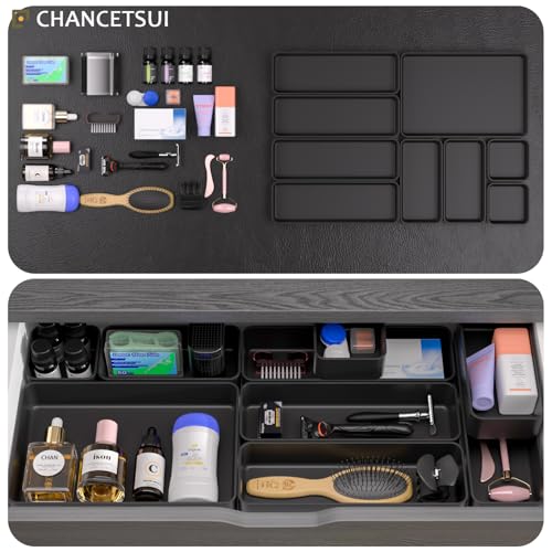 Black Bathroom Drawer Organizer Trays: 9 PC Stackable Desk Organizers Bin - color: Black