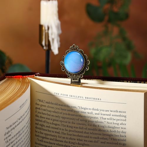 1Pcs Vintage Natural Stone Protein Opal Bookmark - Fantasy Brass Metal Opalite Bookmarks for Reading Women, Men, Book Lovers, Girls and Teachers Book Marks（Natural Stone Protein） - color: Natural Stone Protein